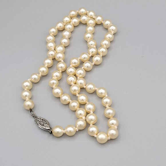 Hand Knotted 6mm Cultured Pearl Necklace Sterling Silver Clasp 16" Length - Picture 1 of 9